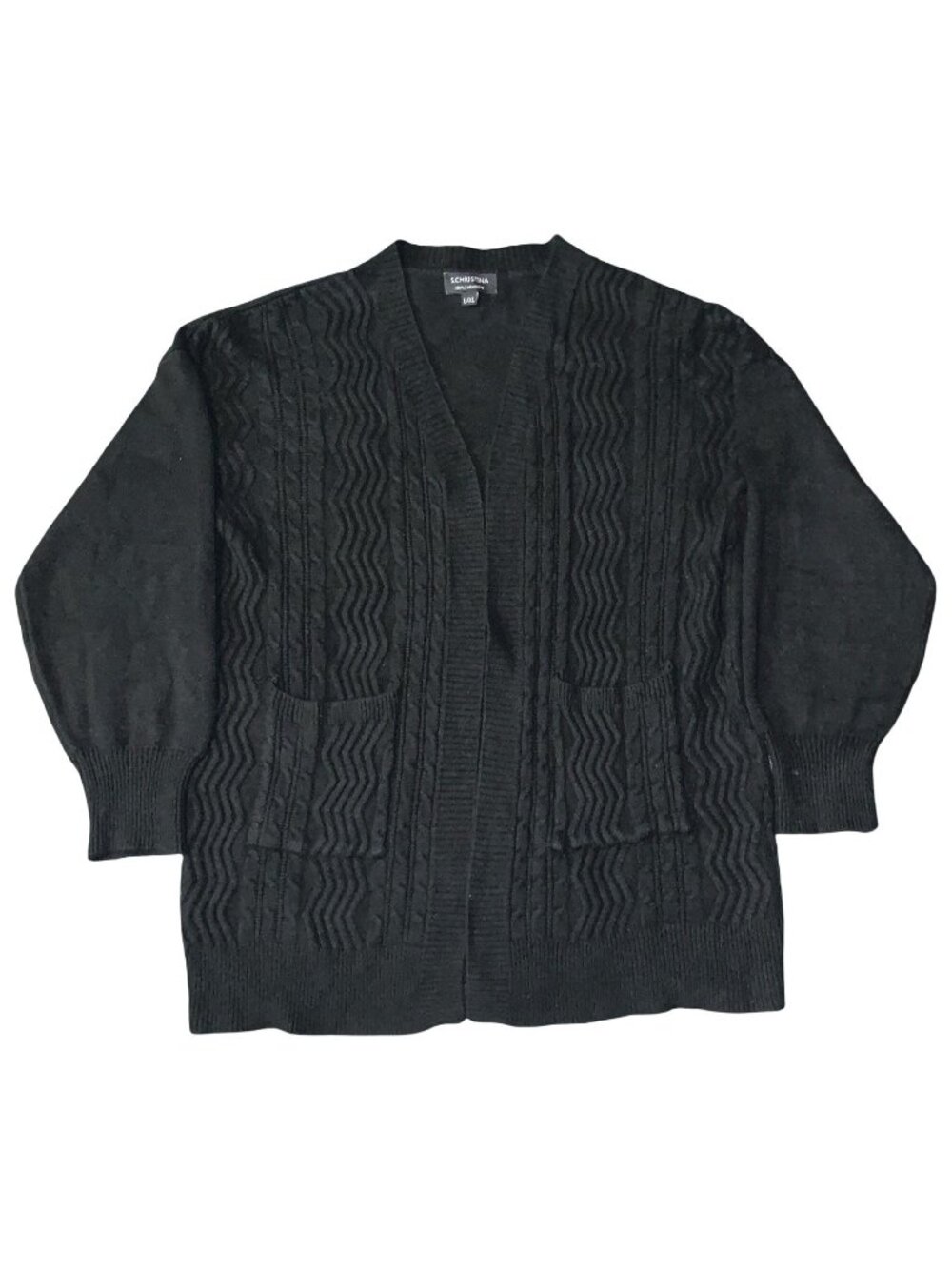 S. Christina 100% Cashmere Open Front Long Cardigan Sweater L/XL Black Lagenlook